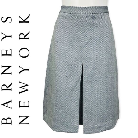 Barney’s New York NWT Gray Herringbone Wool Angora A-Line Pleated Skirt Italy 8 - Picture 2 of 15